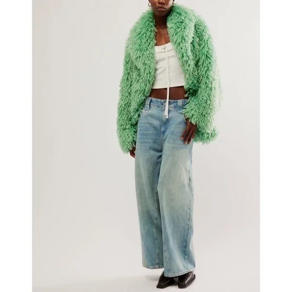 Free People Stargazer Fur Jacket in Mountain Green size Small EUC - Picture 3 of 12